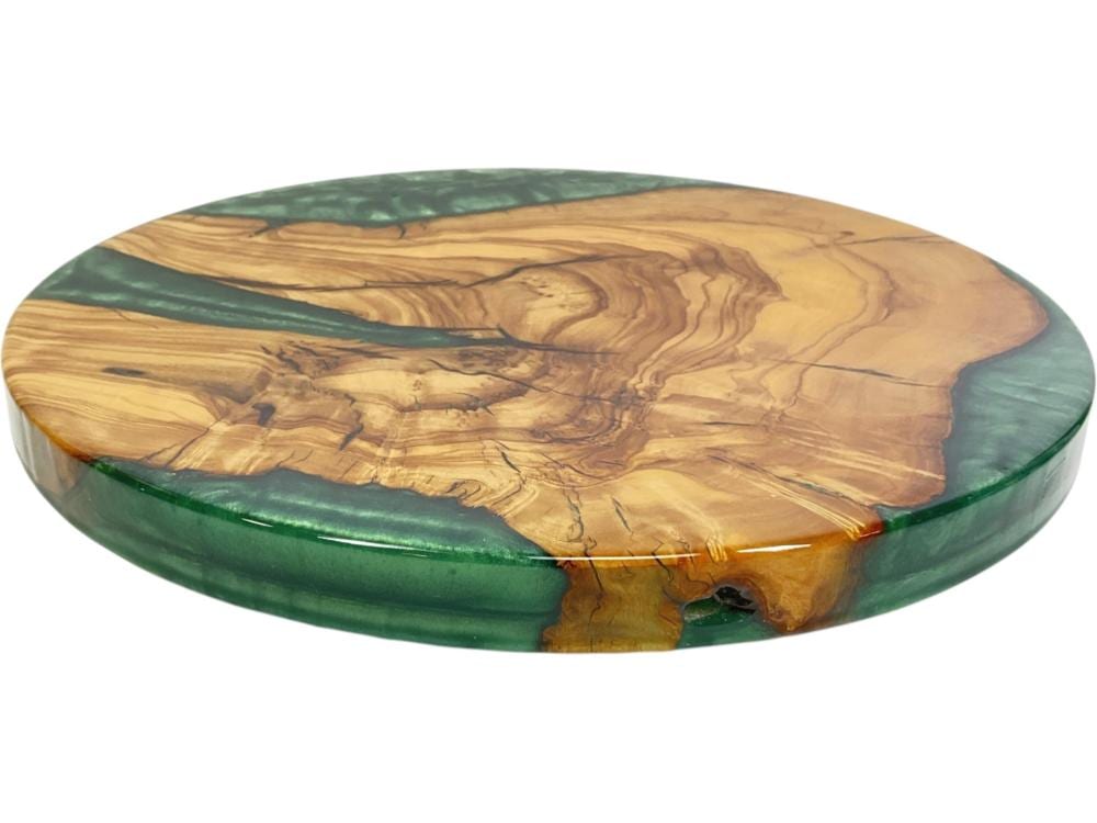 Olive Wood comparable auction result: 12in olive wood green epoxy resin lazy susan