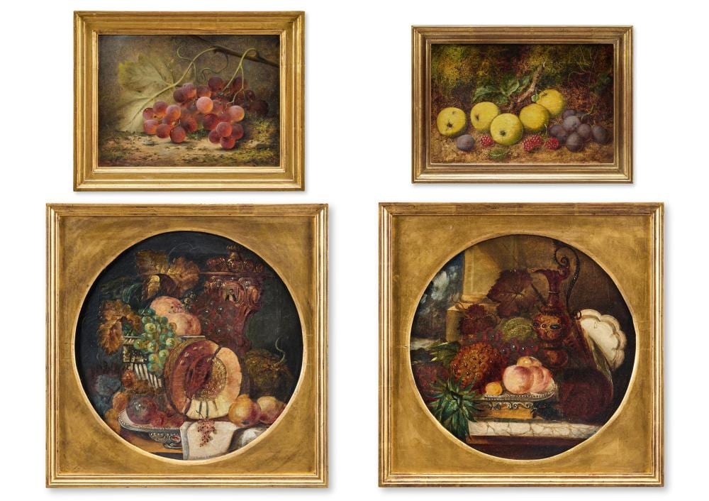 George Clare comparable auction result: george clare british 1835 1890 still life of apples grapes and raspberries on a mossy bank
