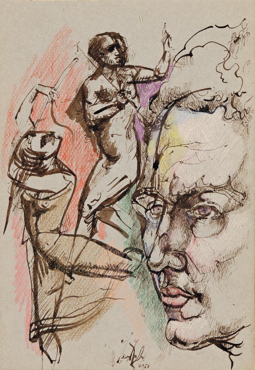 Leon Kelly comparable auction result: leon kelly cloth bound drawing pad with six drawings ink on paper in cloth bound drawing pad