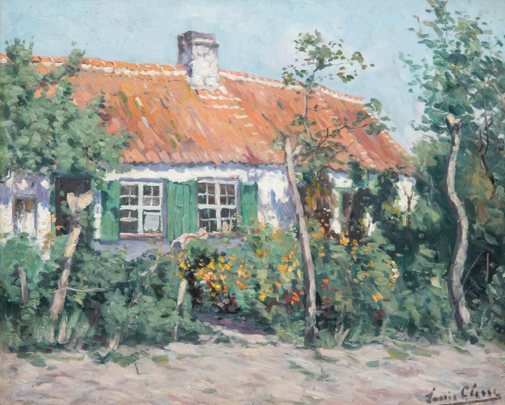 Louis Clesse comparable auction result: louis clesse 1889 1961 view of a farm with garden oil on panel 45 x 55 cm 17 71 x 21 64 in frame 73 5 x 83 5 cm 28 94 x 32 86 in