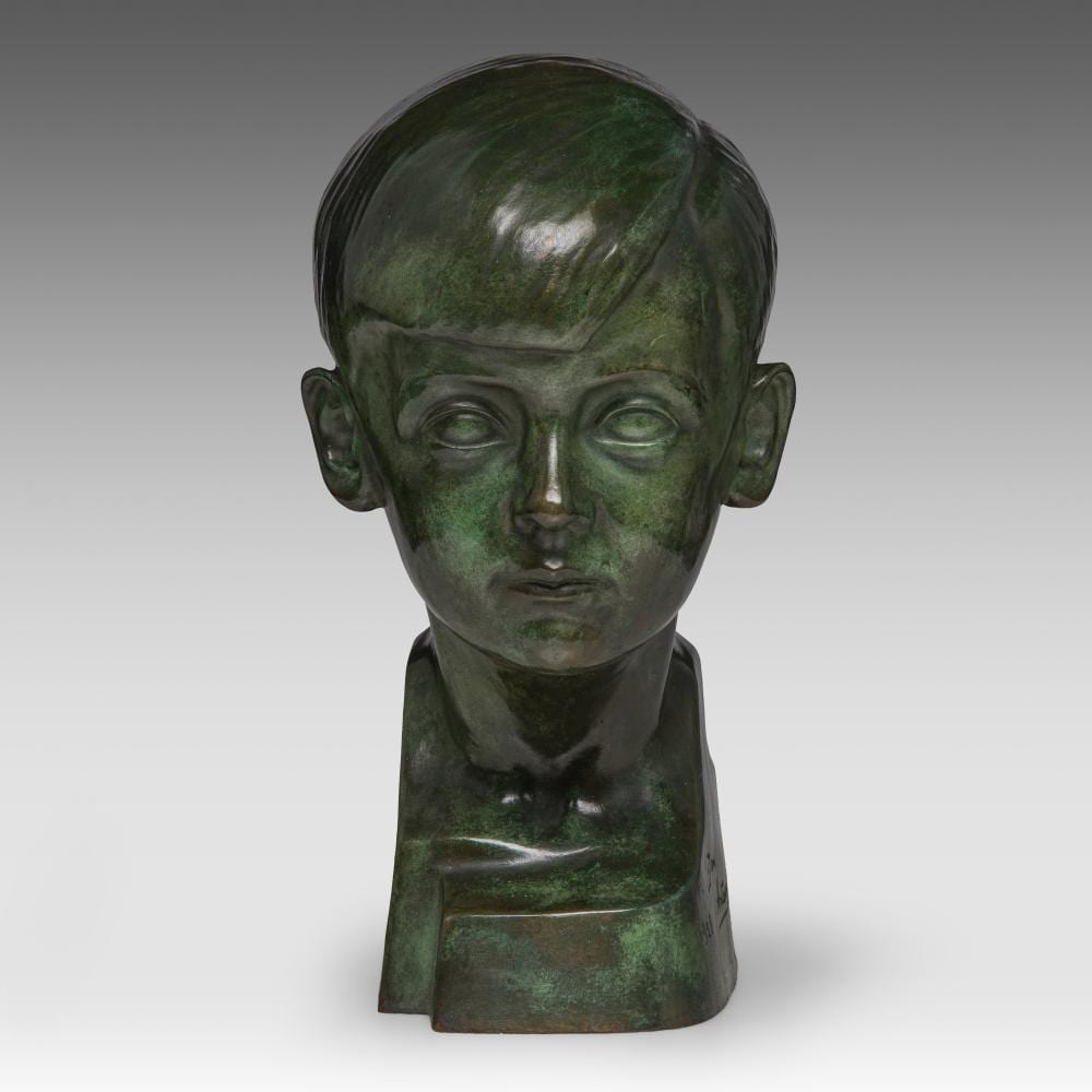 jan anteunis 1896 1973 bust of a young boy 1928 green patinated bronze 35 cm 13 77 in · Carlo Bonte Auctions · 2026-05-21 Jan Anteunis comparable auction result: jan anteunis 1896 1973 bust of a young boy 1928 green patinated bronze 35 cm 13 77 in