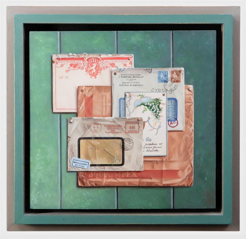 Piet Gutter comparable auction result: piet gutter b 1944 a trompe l oeil of letters signed bottom center oil on panel 38 5 x 40 cm