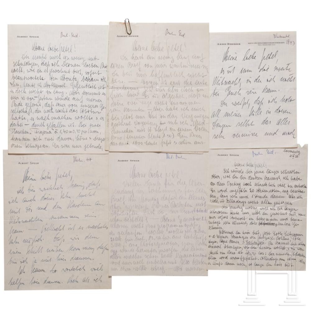 albert speer six letters to his wife margarete 1926 1944 · Hermann Historica GmbH · 2026-05-23 Albert Speer comparable auction result: albert speer six letters to his wife margarete 1926 1944