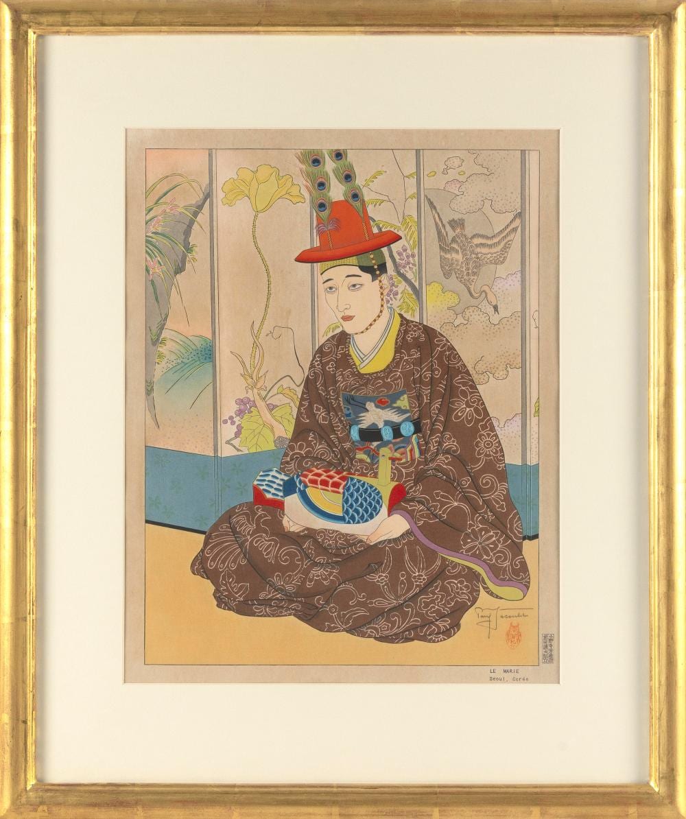 Paul Jacoulet comparable auction result: paul jacoulet france japan 1902 1960 le marie seoul coree 92 woodblock print 17 x 13 sight framed 25 x 21