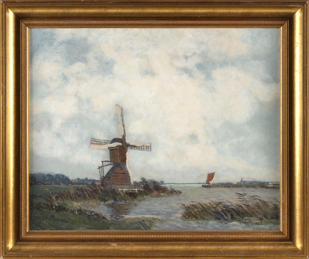 Gerardus Johannes Delfgaauw comparable auction result: gerardus johannes delfgaauw the netherlands 1882 1947 dutch landscape with windmill oil on canvas 16 x 20 framed 19 5 x 23 5