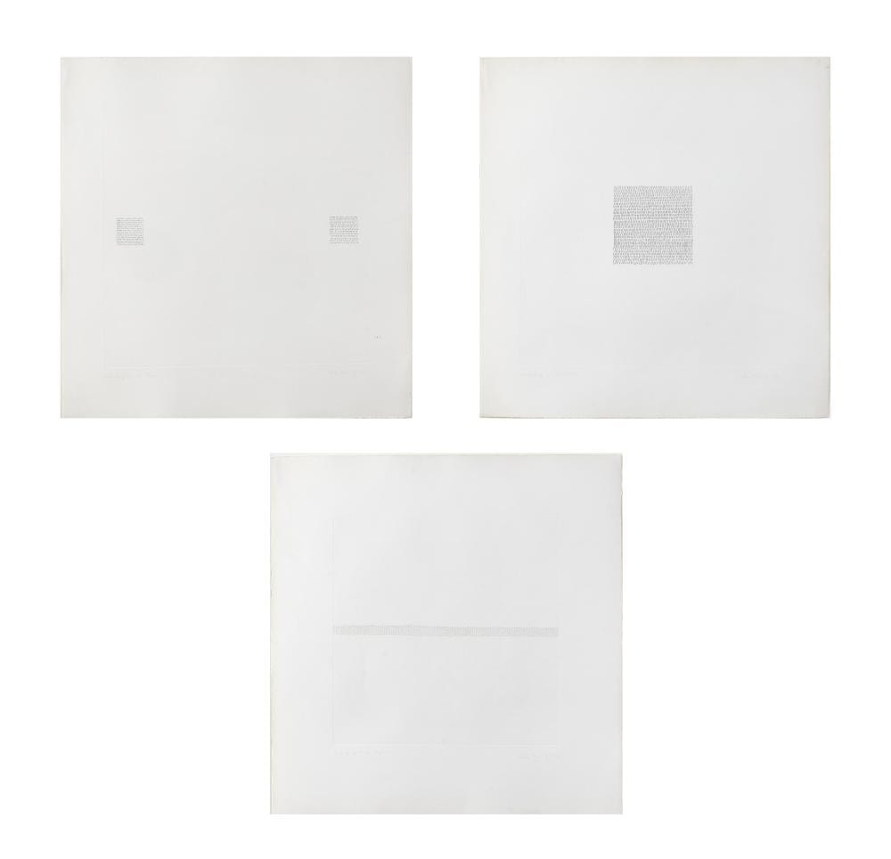 Edda Renouf comparable auction result: edda renouf mexican american b 1943 mark 2 mark 3 and mark 5 3 etchings and aquatints on rives bfk 23 x 22in 59 x 56cm