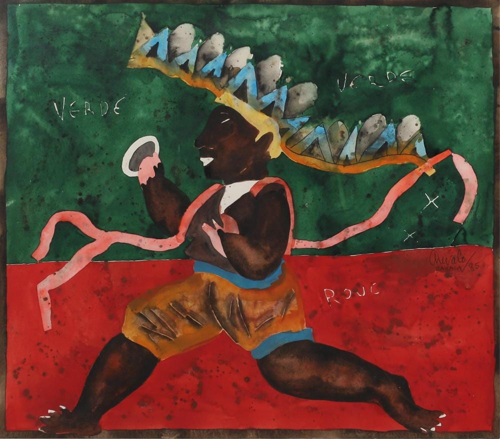 Javier Arévalo Suárez comparable auction result: javier arevalo mexican 1937 2020 verde rouge 1985 watercolor on paper 18 1 2 x 21in 47 x 53cm