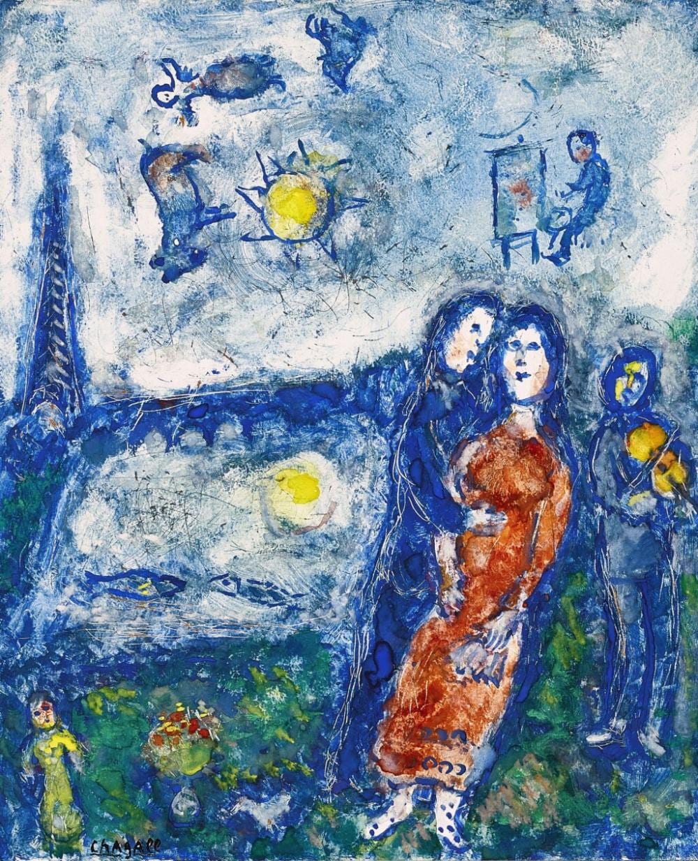 Marc Chagall 馬克 · 夏加爾 | Les amoureux à Paris 巴黎的戀人 comparable sale