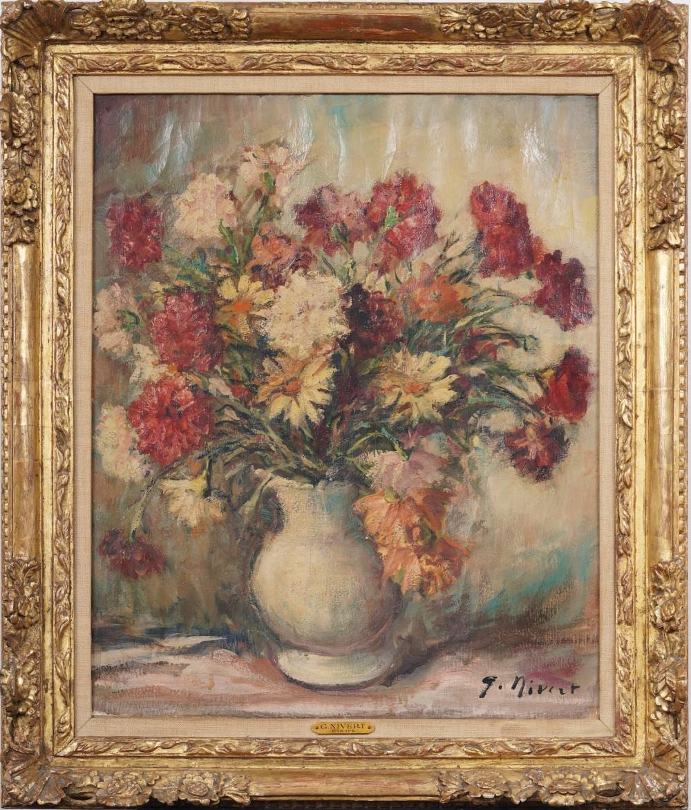 Georgette Nivert comparable auction result: georgette nivert signed vintage french impressionist flower still life framed original oil painting