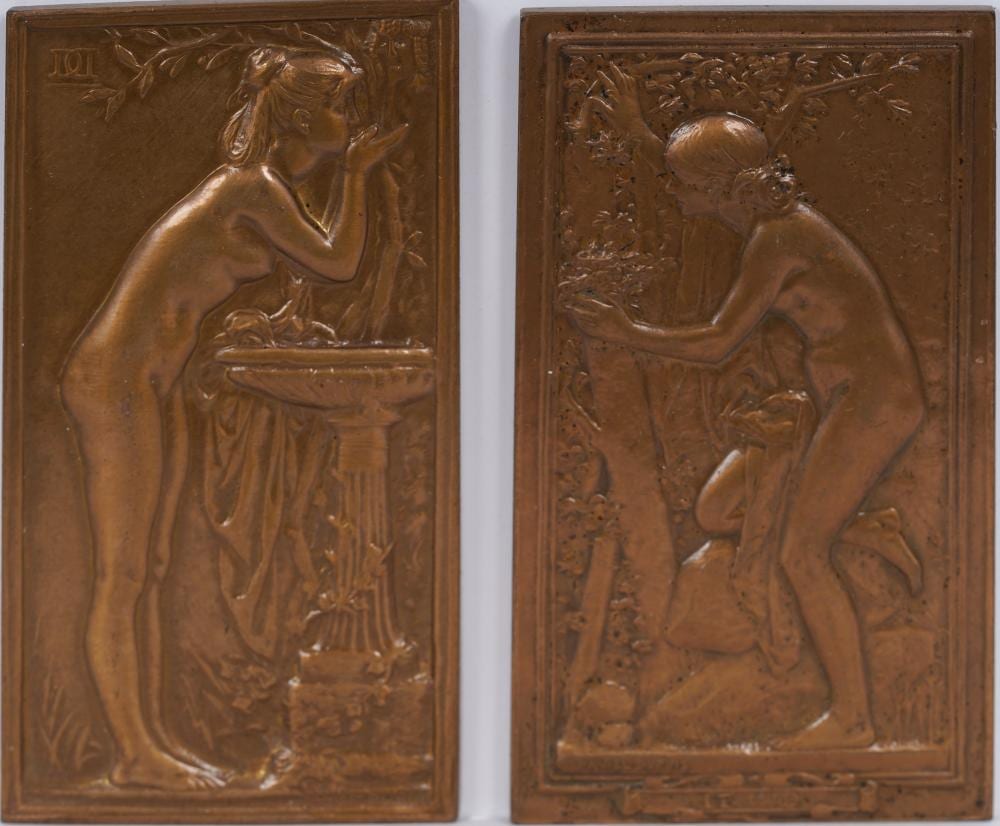 Daniel Dupuis comparable auction result: daniel dupuis signed pair of antique art nouveau nude figural pair of reliefs