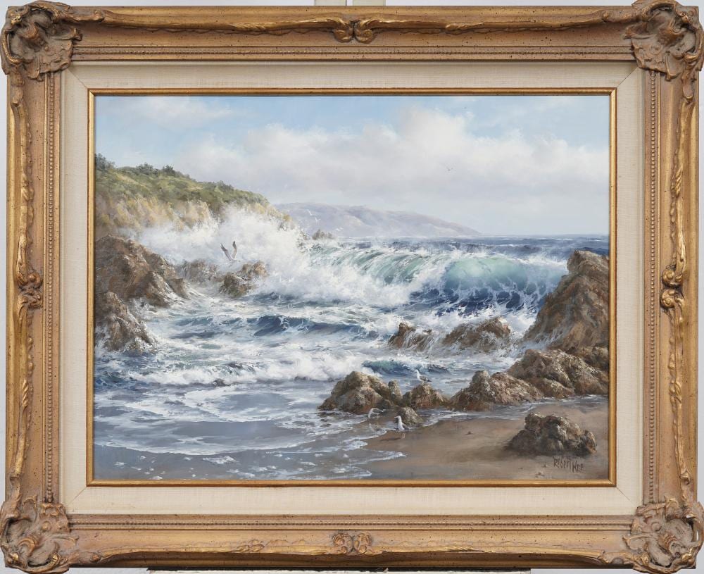 Robert Wee comparable auction result: robert wee b1927 vintage american california coastal framed impressionist seascape oil painting