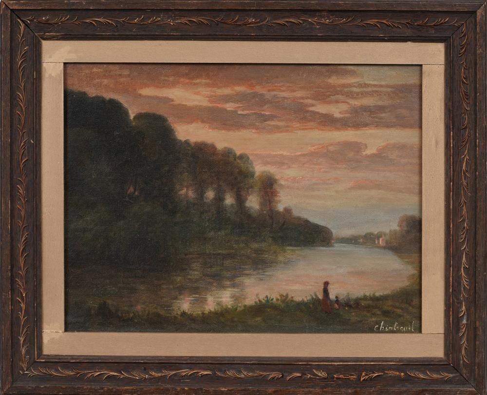 Antoine Chintreuil comparable auction result: antoine chintreuil 1814 1873 antique french twilight forest river landscape original oil