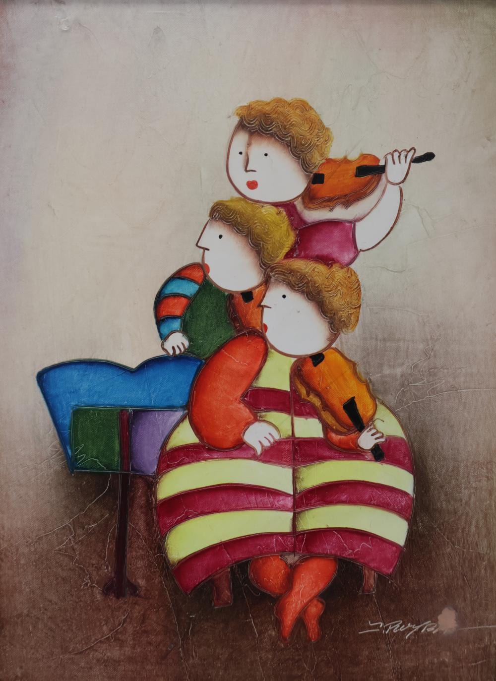 Joyce Roybal comparable auction result: joyce roybal oil on board orchestra signed lower right approx 41cm x 30cm note scuff mark near signature