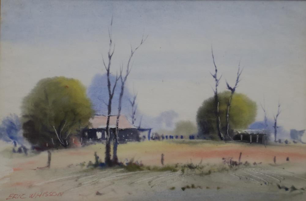 eric whisson watercolour samsonvale homestead signed lower left with details verso approx 33cm x 22cm · Albion Antique Auction Centre · 2026-04-30 Eric Whisson comparable auction result: eric whisson watercolour samsonvale homestead signed lower left with details verso approx 33cm x 22cm