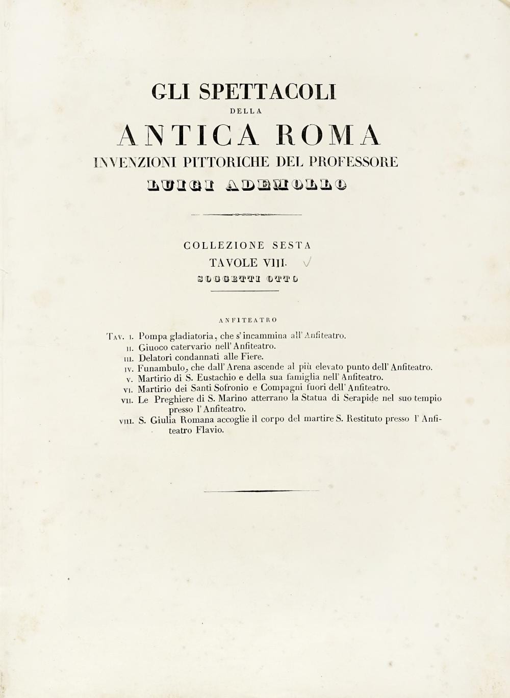 luigi ademollo gli spettacoli della antica roma invenzioni pittoriche del professore luigi ademollo collezione sesta 1837 · GONNELLI CASA D'ASTE srl · 2026-05-19 Luigi Ademollo comparable auction result: luigi ademollo gli spettacoli della antica roma invenzioni pittoriche del professore luigi ademollo collezione sesta 1837