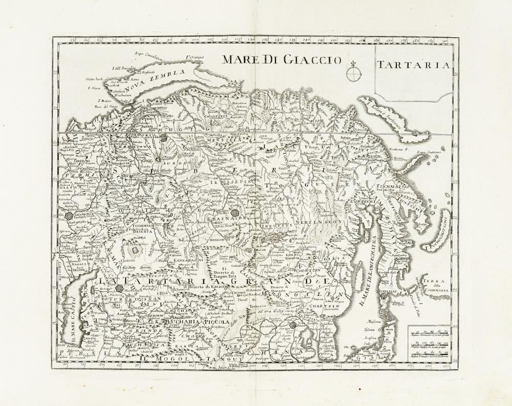 Guillaume De L'Isle comparable auction result: guillaume de l isle mare di ghiaccio tartaria moscovia o russia 1740