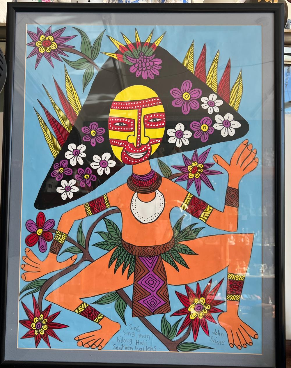John Siune — "Sing Sing Man Bilong Huli Sauthen Hailens" — Papua New Guinea, contemporary sold by Moorabool Auctions, lot 464 — auction record photograph