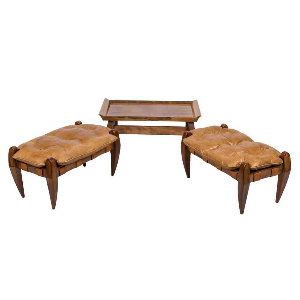 Jean Gillon comparable auction result: jean gillon rodeio coffee table and two stools 1960s