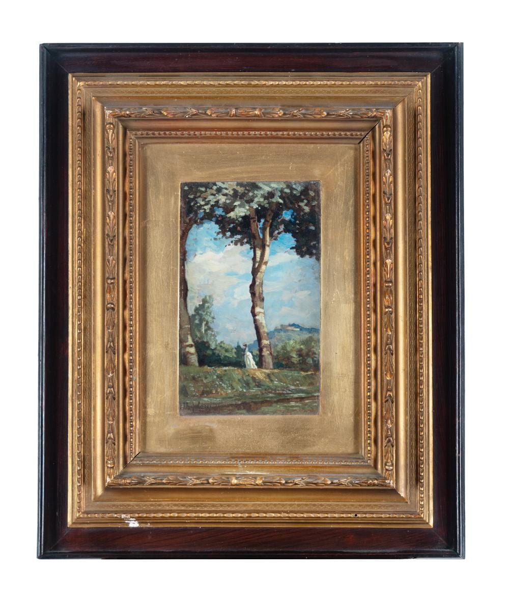 Luigi Michelacci comparable auction result: luigi michelacci dama in bianco sotto i platani 1900