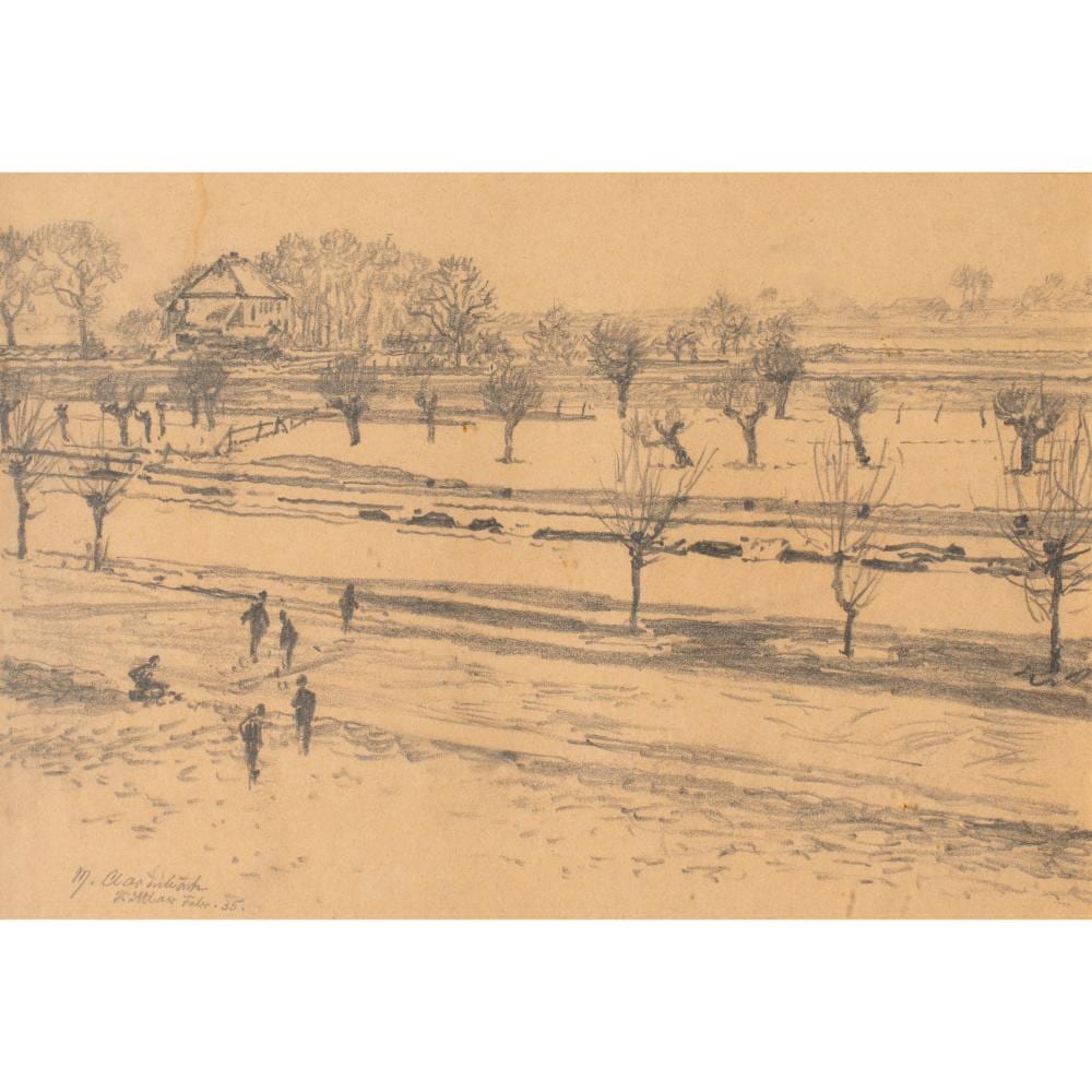 Max Clarenbach comparable auction result: max clarenbach 1880 1952 lower rhine river landscape 1935 and horse sketches ca 1920