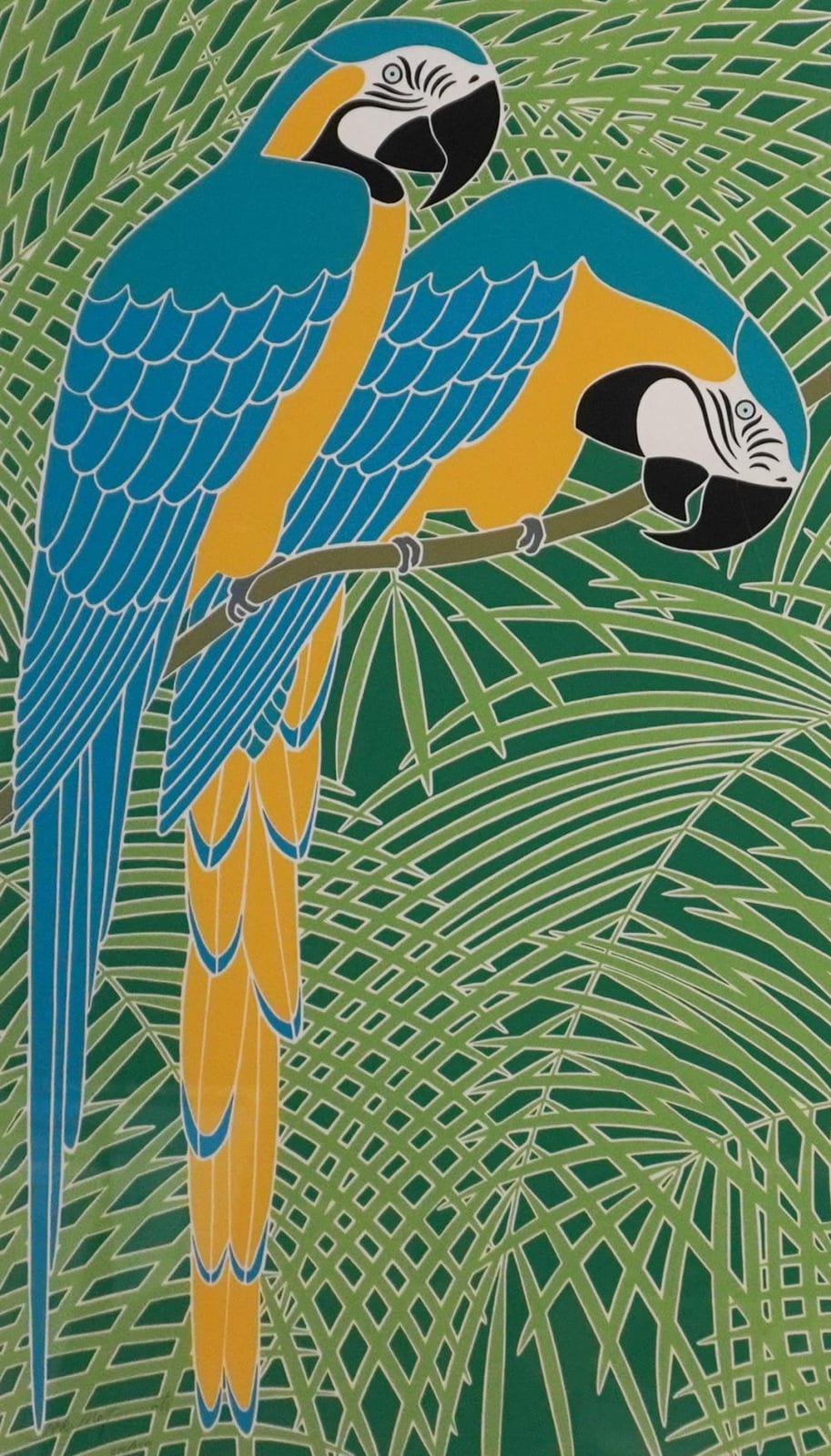 Ikki Matsumoto comparable auction result: ikki matsumoto japanese american 1935 2013 blue and gold macaws serigraph signed and numbered 576 750 l l frame 34 35 x 23 in 87 2 x 58 4 cm