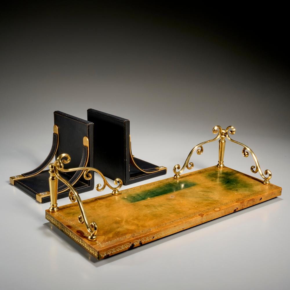 Mark Cross comparable auction result: mark cross bookends leather bookstand
