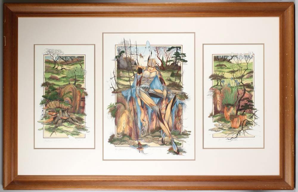 Graham Illingworth comparable auction result: graham illingworth 1953 act of benevolence triptych silkscreen print 12 25 central panel 70 x 50cm flan