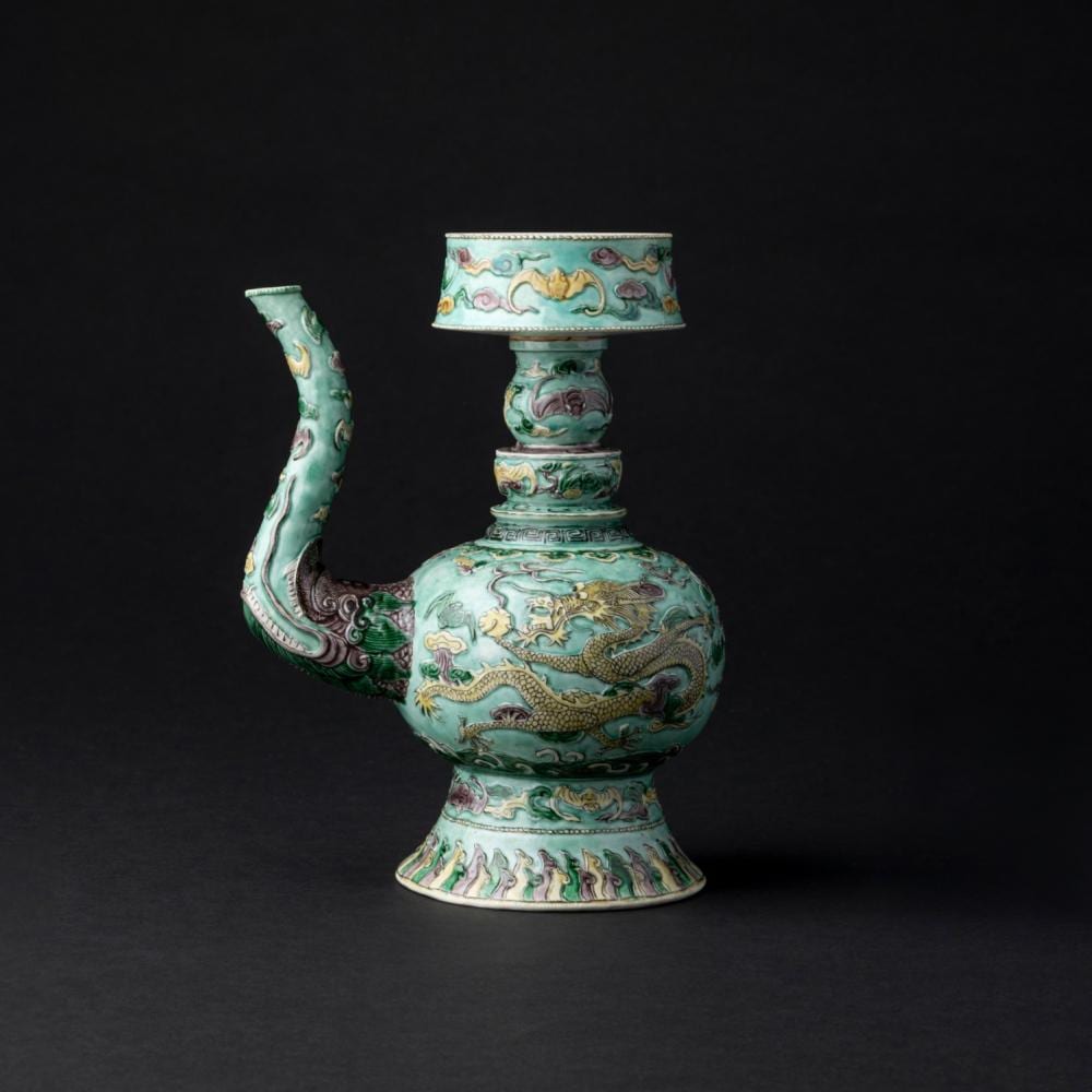 RARE CHINESE SUSANCAI TIBETAN-STYLE RITUAL EWER, PENBA HU sold by Lyon & Turnbull, lot 66 — auction record photograph
