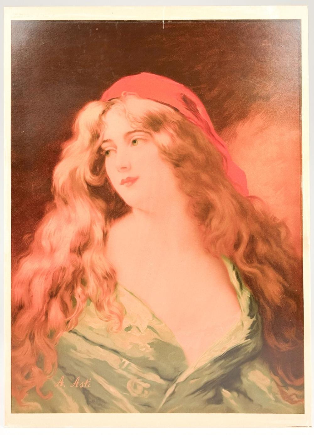 Angelo Asti comparable auction result: angelo asti lithograph of a woman in red headscarf