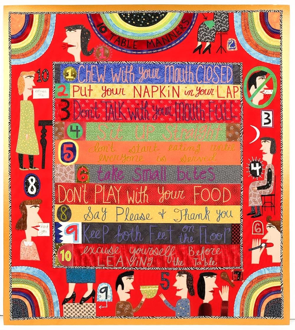 Chris Roberts-Antieau comparable auction result: chris roberts antieau b 1951 embroidery and appliqu on fabric ten table manners 2007