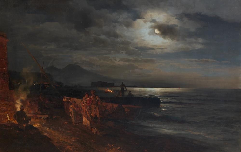 Oswald Achenbach comparable auction result: oswald achenbach german 1827 1905 the bay of naples under moonlight oil on canvas 25 1 2 x 39 1 2in 65 x 100cm