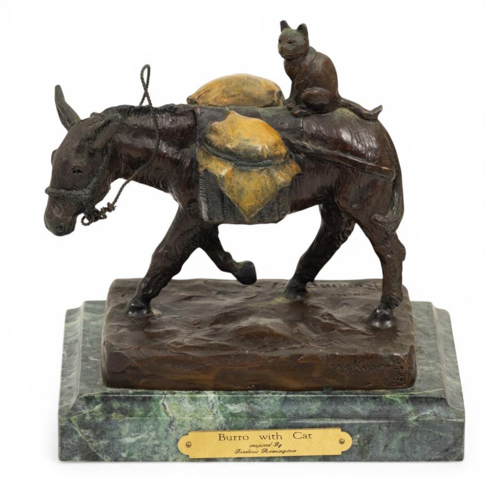 Tom Knapp comparable auction result: tom knapp american 1925 2016 bronze sculpture burro with cat 80 500 h 5 l 6 5