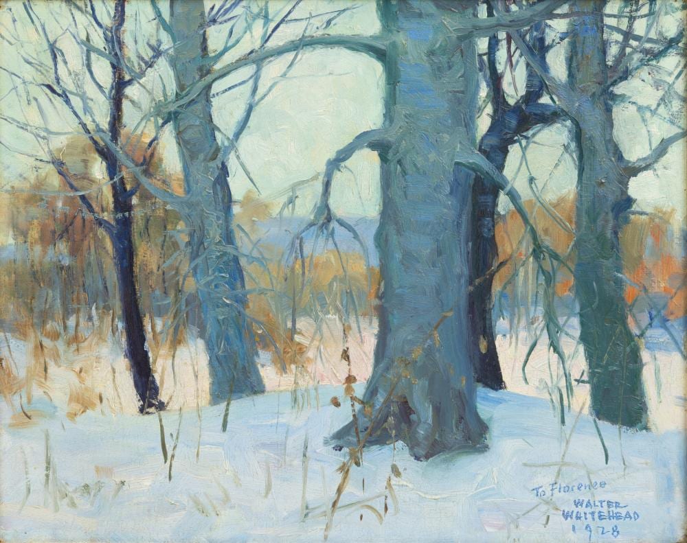 Walter Whitehead comparable auction result: walter whitehead american 1874 1956 oil on masonite 1928 winterscape h 16 w 20