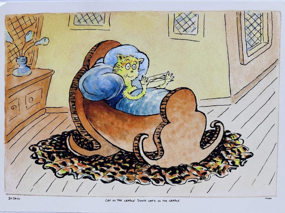 Theodor Geisel comparable auction result: dr seuss cat in the cradle doing cats in the cradle limited edition mixed media pigment print