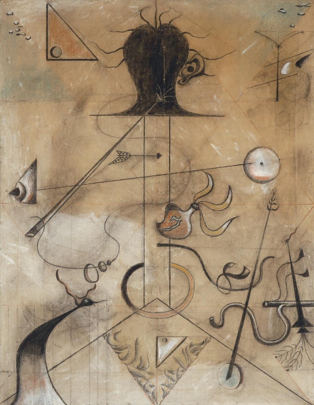 Joan Miro (1893-1983). Portrait de Madame K.. oil, charcoal and colored wax comparable sale