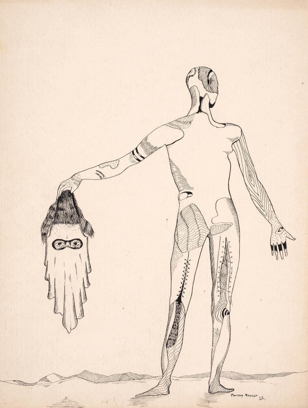 Conroy Maddox comparable auction result: conroy maddox 1912 2005 standing figure with mask