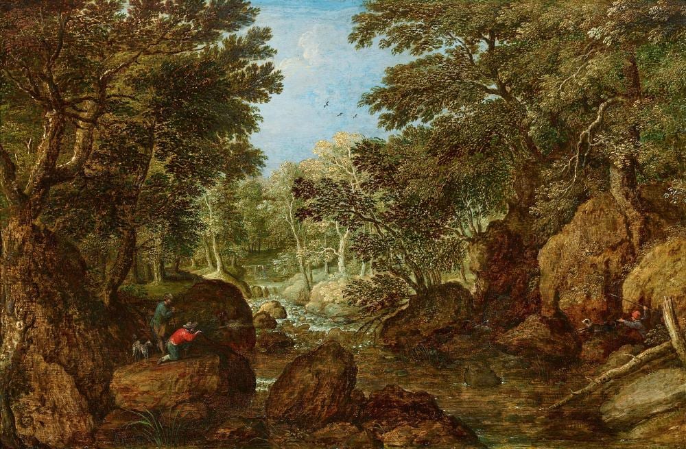 Marten Ryckaert comparable auction result: marten ryckaert a wooded river landscape with hunters