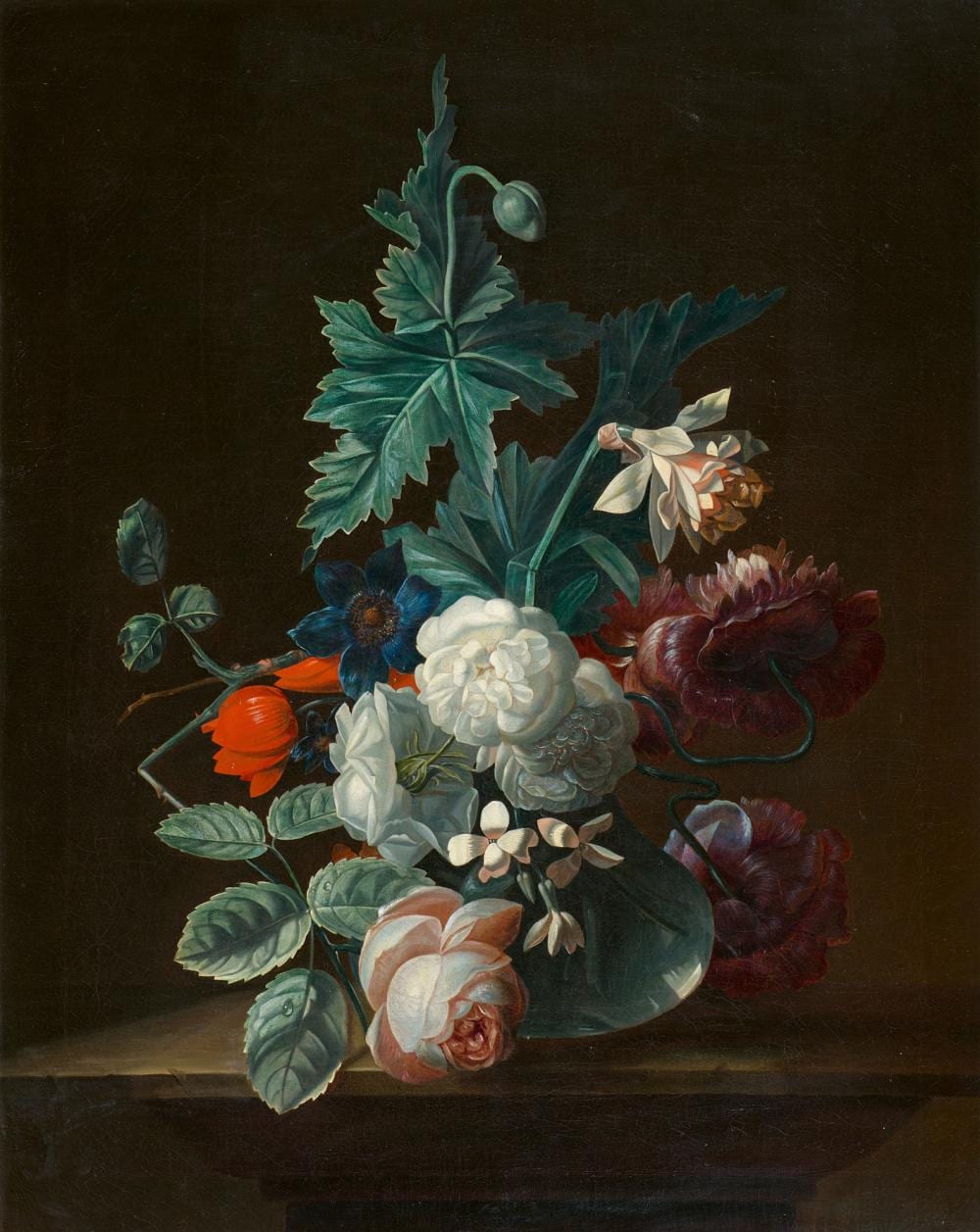 Simon Verelst comparable auction result: simon verelst attributed to a floral still life featuring roses and carnations in a glass vaseon a ledge