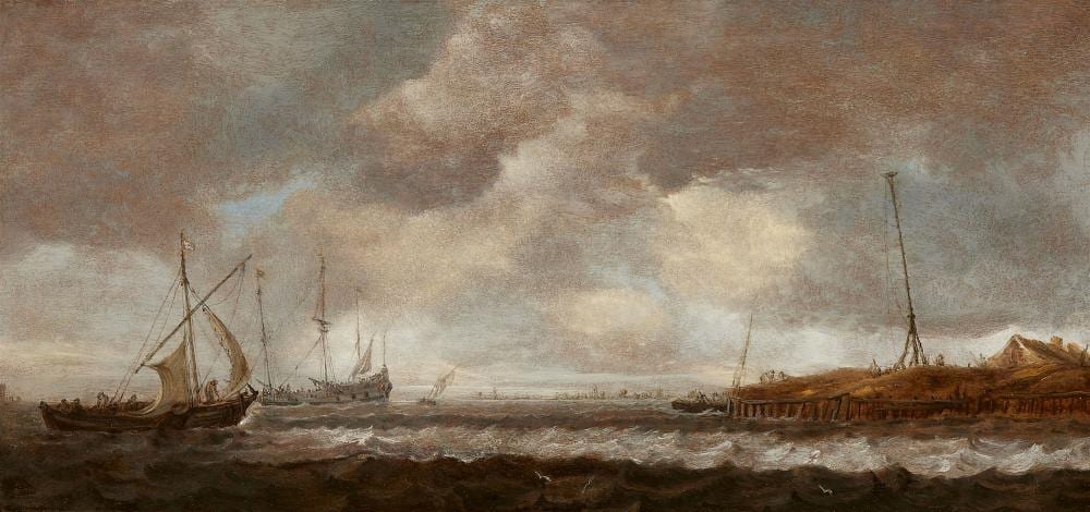 Jan van Goyen comparable auction result: jan van goyen coastal landscape with sailing ships on turbulent seas