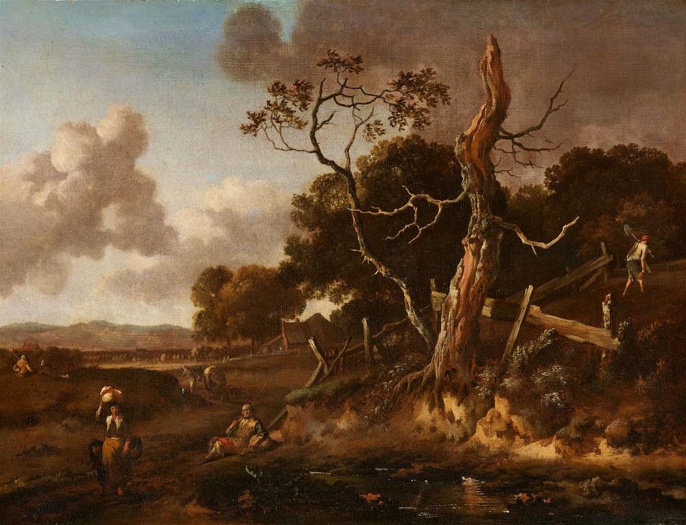 Jan Wijnants comparable auction result: jan wijnants landscape with farmers and an old oak tree