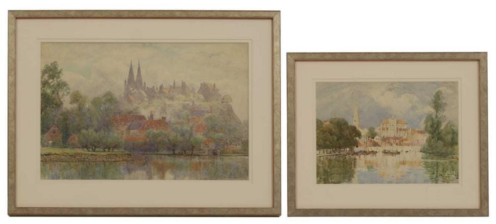 Herbert Menzies Marshall comparable auction result: herbert menzies marshall british 1841 1913 two riverside views of churches