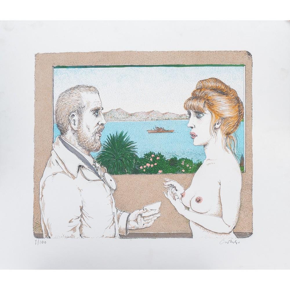 Bruno Caruso comparable auction result: bruno caruso la visita litografia a colori