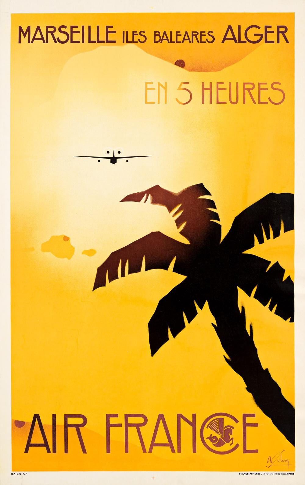 Albert Solon comparable auction result: albert solon 1897 1973 air france marseille iles baleares alger 1934 39 x24 inches 100 x62 cm france affiches paris