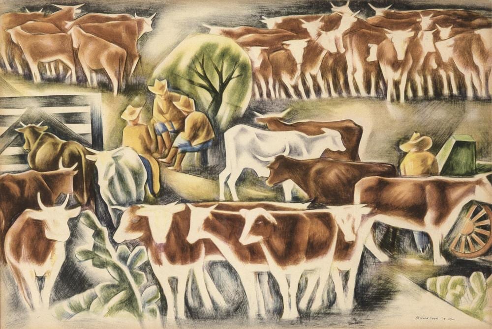 Howard Norton Cook comparable auction result: howard norton cook white faced cattle 1935