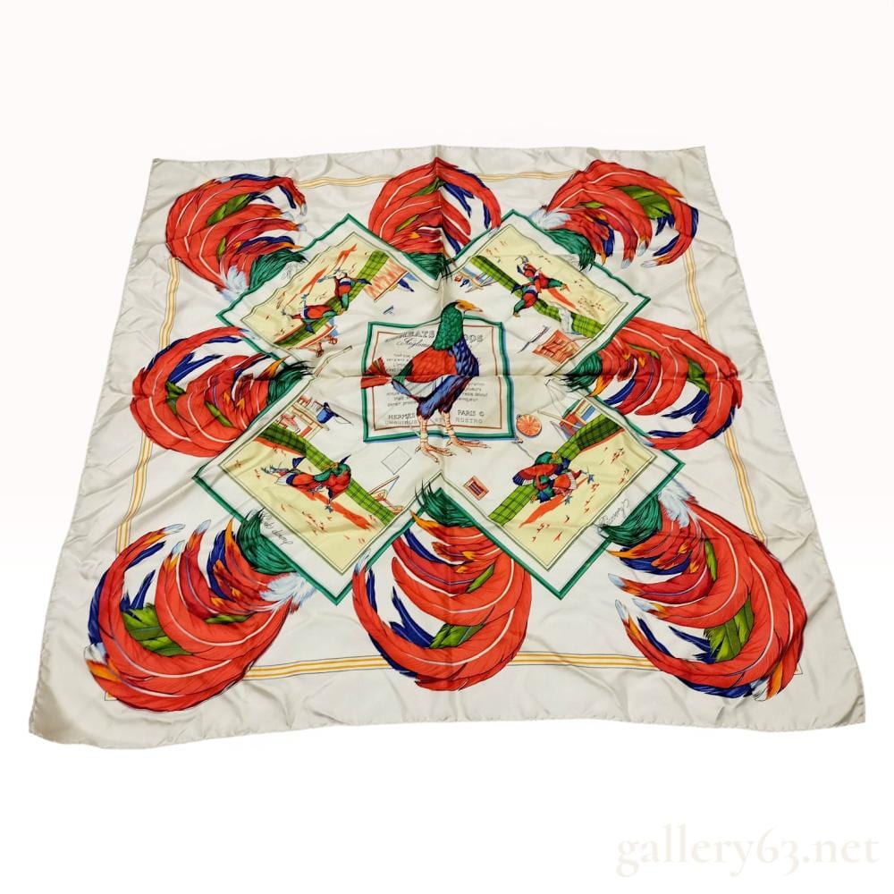 Hubert De Watrigant comparable auction result: hermes combats de coqs sportif silk scarf by hubert de watrigant