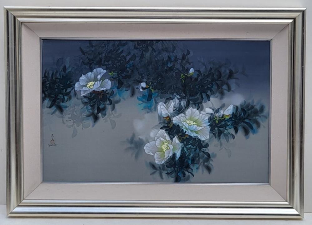 David Lee comparable auction result: large original david lee painting soft flowers on silk hawaii letterhead 24 x 36 inches