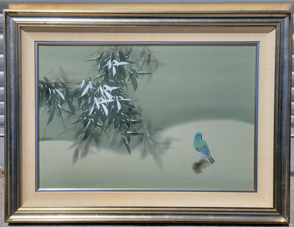 David Lee comparable auction result: large original david lee painting winters paradise on silk hawaii letterhead 24 x 36 inches