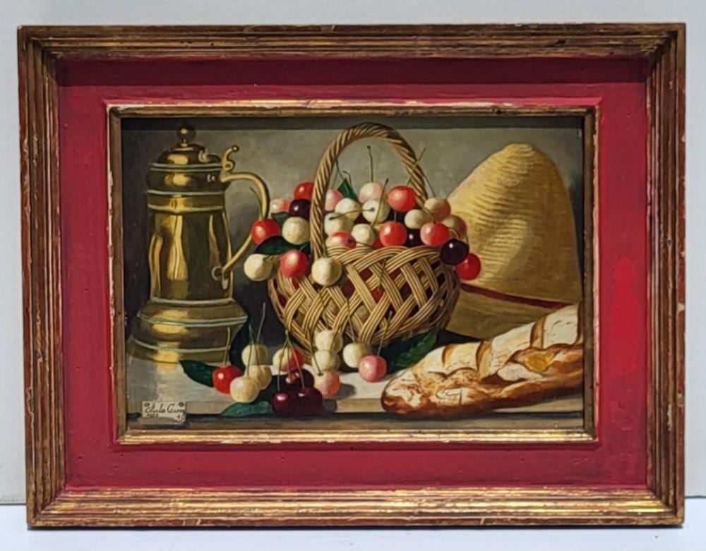 charles cerny 1957 cherries tabletop still life with baguette oil canvas 9 625 x 13 inches · Richard Stedman Estate Services LLC · 2026-05-16 Charles Cerny comparable auction result: charles cerny 1957 cherries tabletop still life with baguette oil canvas 9 625 x 13 inches