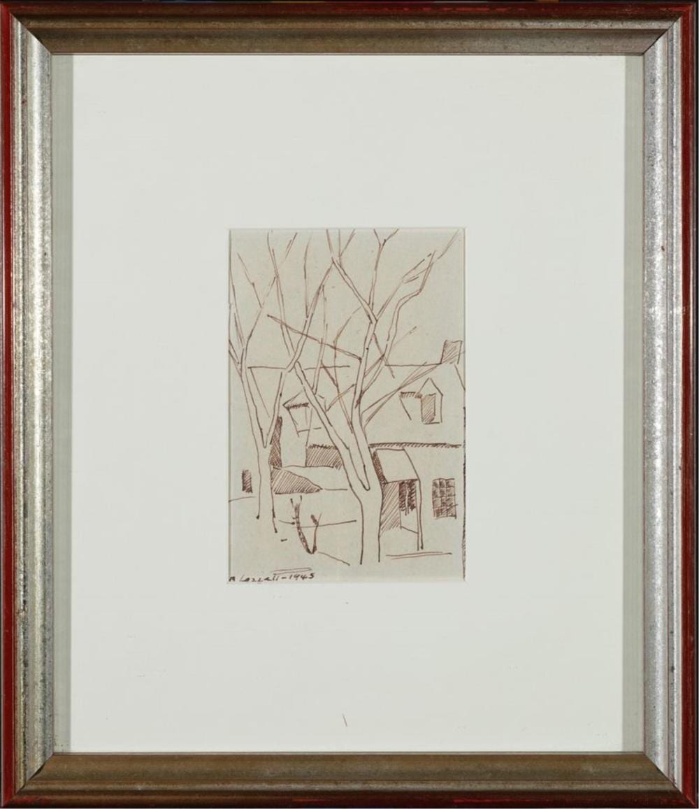 Blanche Lazzell comparable auction result: blanche lazzell massachusetts west virginia 1878 1956 double sided sketch 1945 ink on paper 5 75 x 4 sight framed 13 x 11 25
