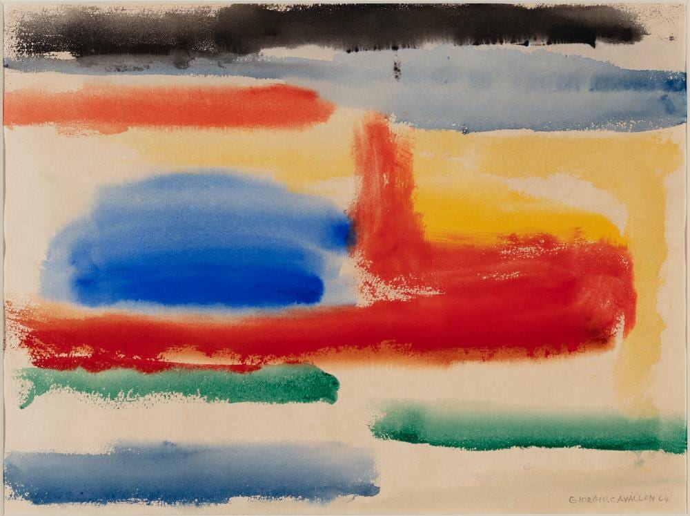 Giorgio Cavallon comparable auction result: giorgio cavallon new york 1904 1989 untitled abstract in primary colors 1964 watercolor on paper 11 5 x 15 5 sight framed 19 75 x 23 75